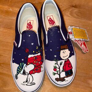 Vans Snoopy Peanuts Charlie Brown Christmas Slip on Sneakers, New with Tags